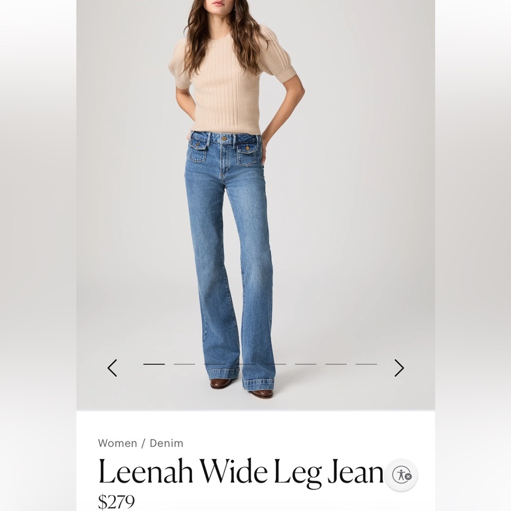 PAIGE (Leenah High Waist Flare) Dark Blue Wide-Leg Jeans with Front Flap Pockets